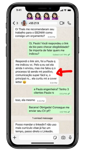 Print de conversa com depoimento de cliente 7