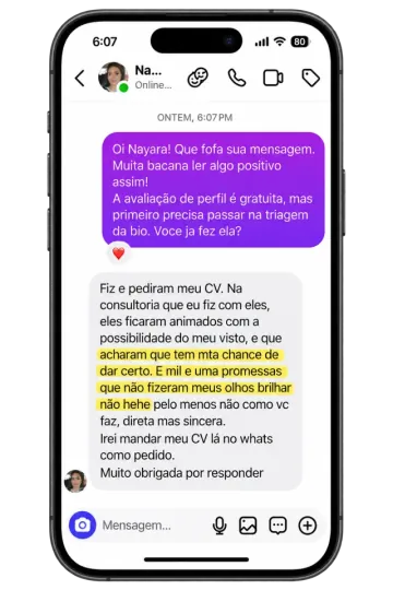Print de conversa com depoimento de cliente 14