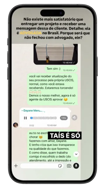 Print de conversa com depoimento de cliente 15
